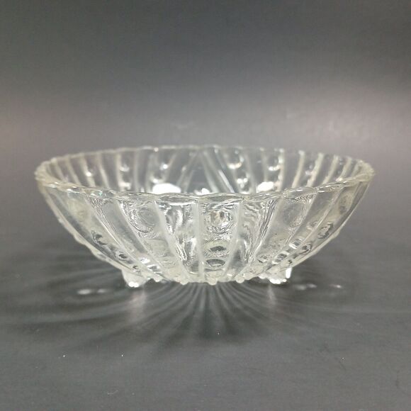 Vintage 4 5/8" Anchor Hocking Clear Boopie Pattern Footed Bowl, Bubble Pattern - Picture 3 of 10